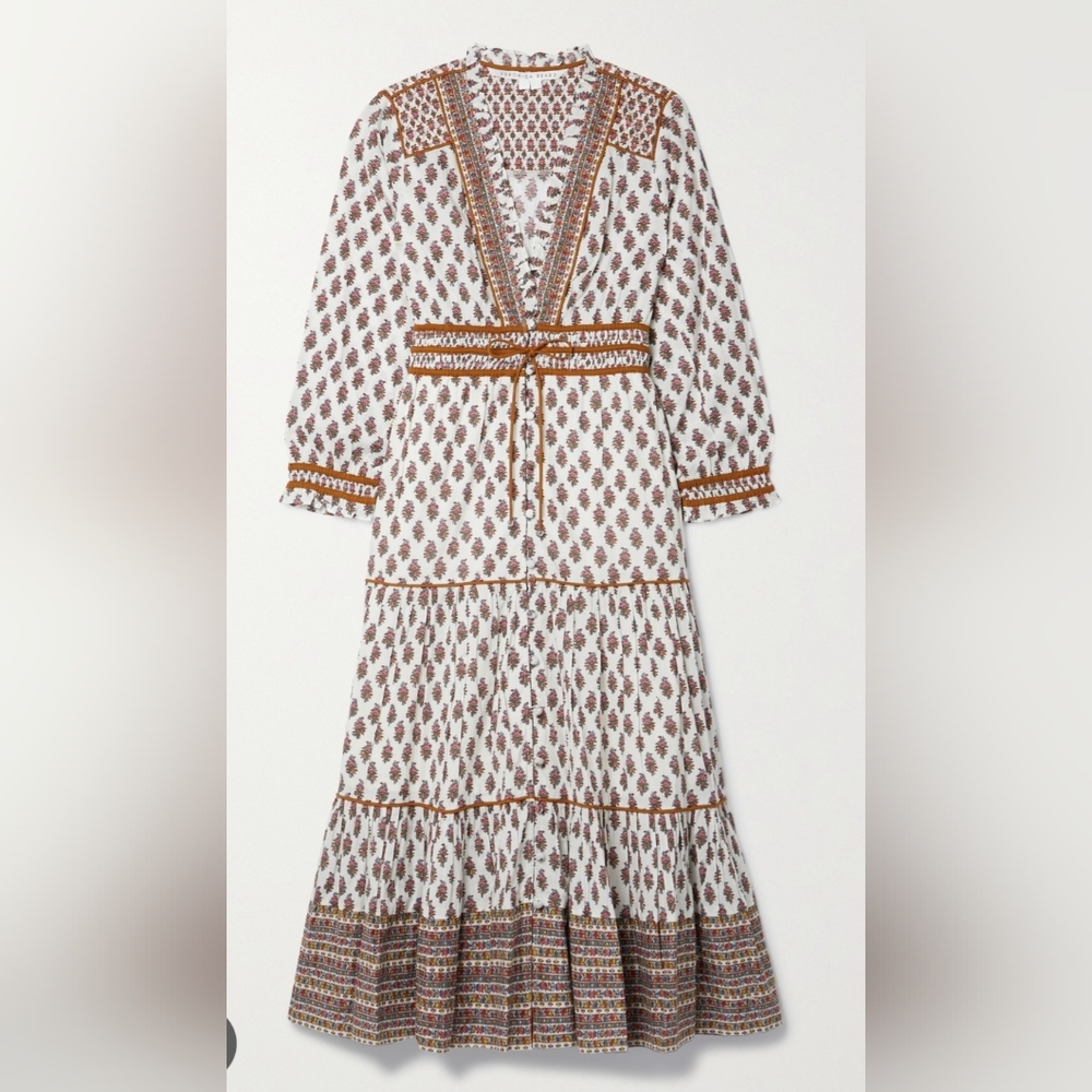 Veronica Beard Allesandra Boho Midi Dress Belted Cotton Size 6 - Picture 7 of 15
